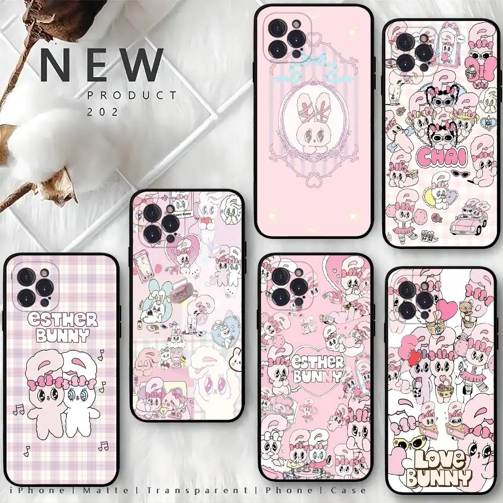Niedliche Esther Häschen Handyhülle für iPhone 16 17 Air 15 14 13 12 11 Pro Max 16E Plus Fundas