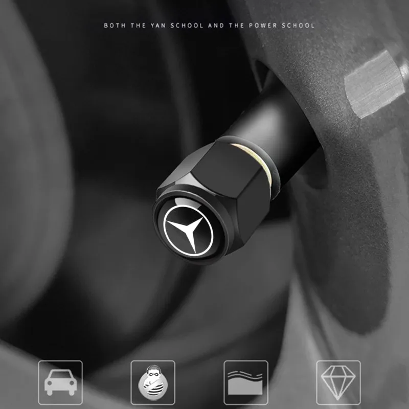 سيارة معدنية عجلة الاطارات صمام قبعات 4 قطعة لمرسيدس بنز MB B/C/E/S الفئة أ الفئة C200L GLC GLK CLA الجذعية يغطي الملحقات #1