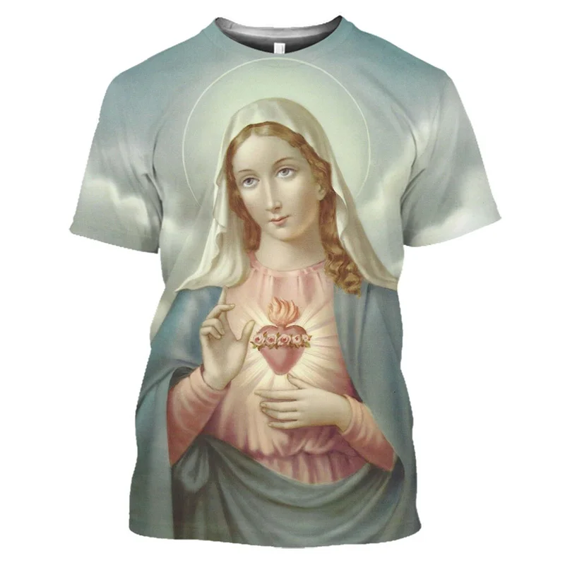 The Virgin Mary Christianity 3D Print T-shirt For Men Summer Fashion Casual Personality T-shirts Trend Breathable Unisex T Shirt