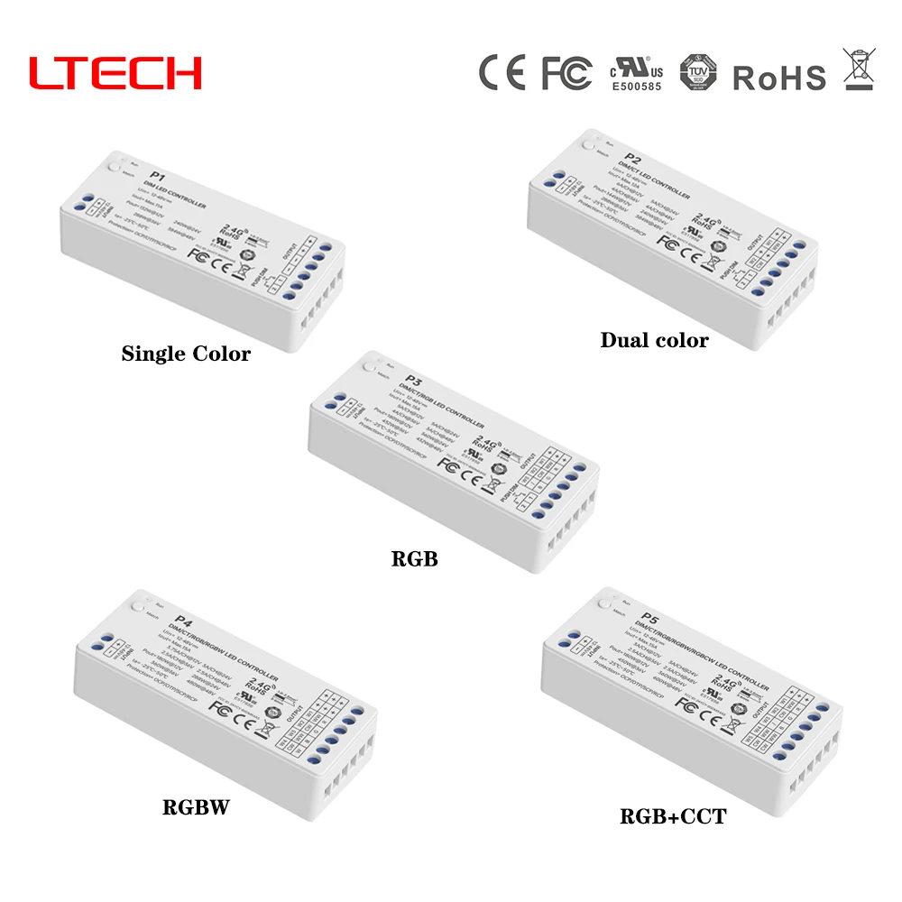 

LTECH P1 P2 P3 P4 P5 DC12-48V 2.4GHz LED Controller Dimmer For Single/Dual Color RGB RGBW RGB+CCT COB Led Strip Dimmer Control
