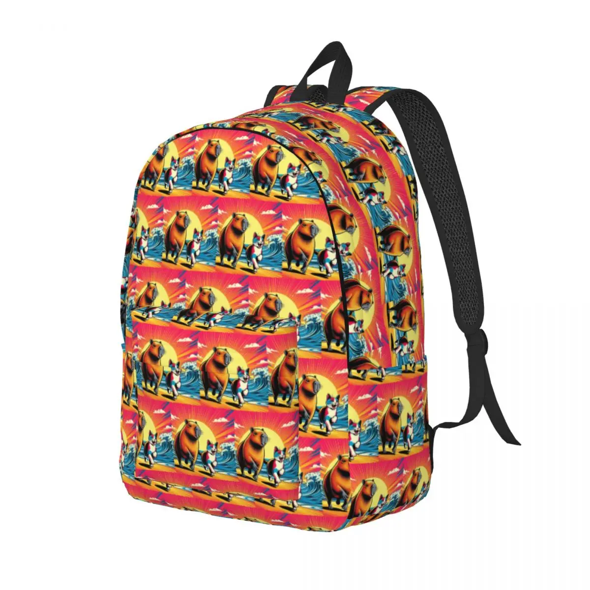 

Capybara And Cat Pop Art Beach Run Student Backpack School Bag Hiking Travel Daypack for Men Women Fashion Bookbag Shoulder Bags