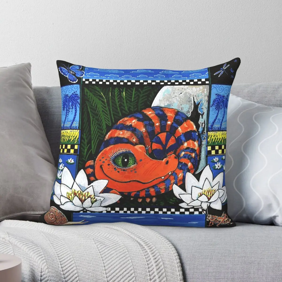 Rhoda The Alligator Square Pillowcase Polyester Linen Velvet Pattern Zip Decor Throw Pillow Case Sofa Seater Cushion Cover