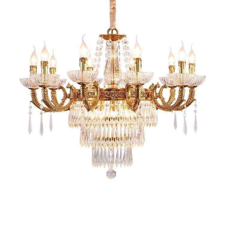 

French style, light luxury, all copper, living room, crystal, chandelier luxury, villa, dining room