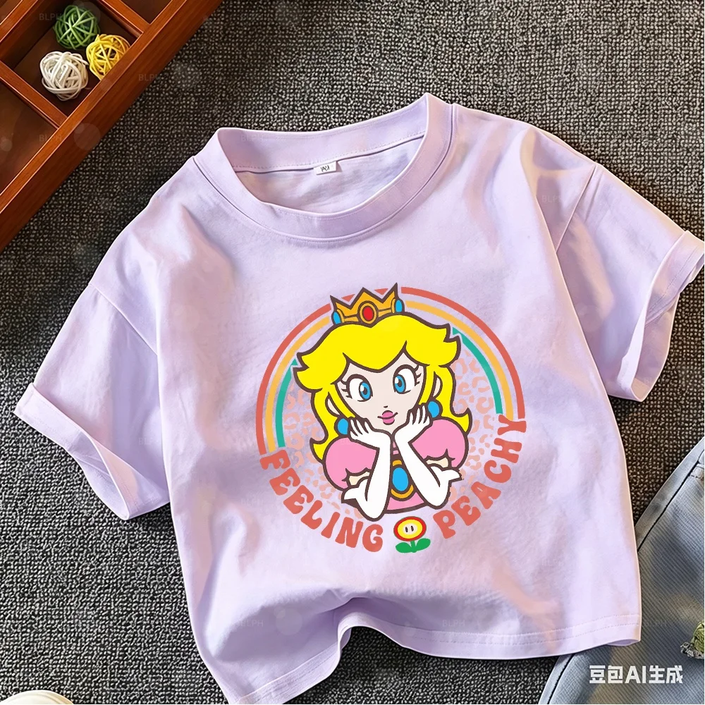 

Детская футболка с милым принтом принцессы Пич, дизайн «Feeling Peachy», мягкая хлопковая детская футболка для повседневной носки