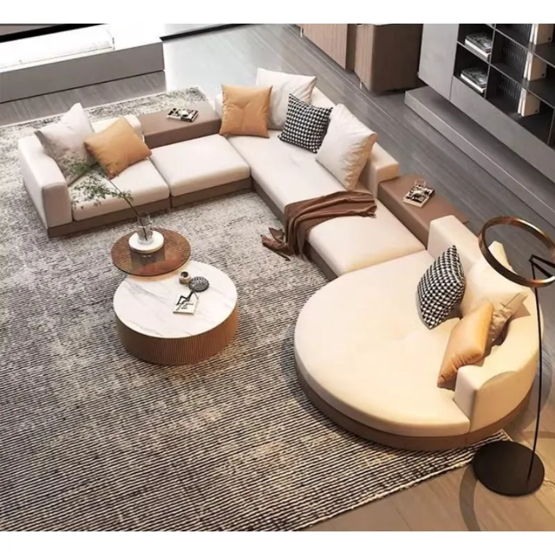 

Light luxury living room large flat-floor Italian minimalist Connelly leather cloth sofa villa designer arc special-shaped sofa