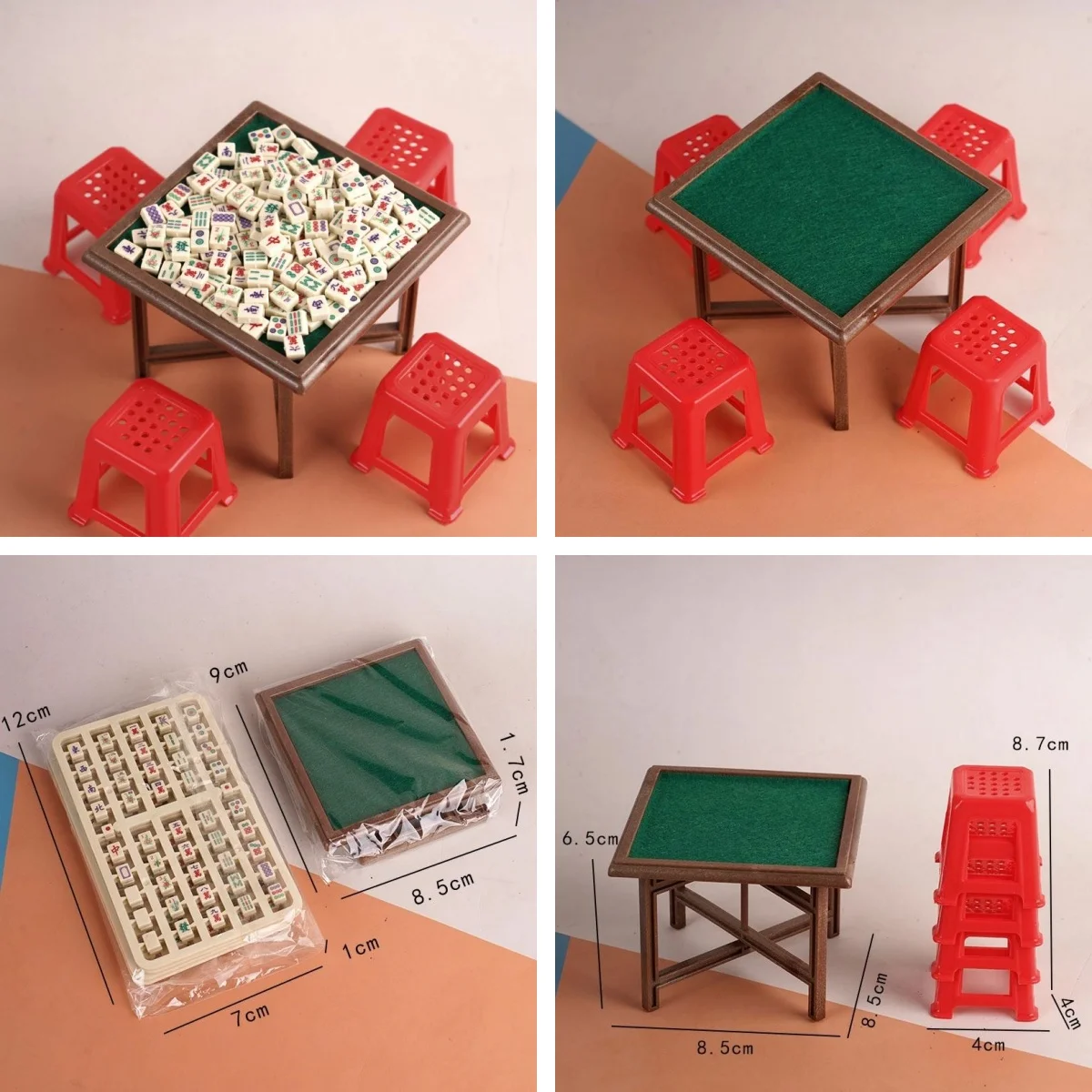 1/12 Dollhouse Miniature Mahjong Table And Chair Set - Home Model Decor Toy Doll House Accessories - Model Furniture