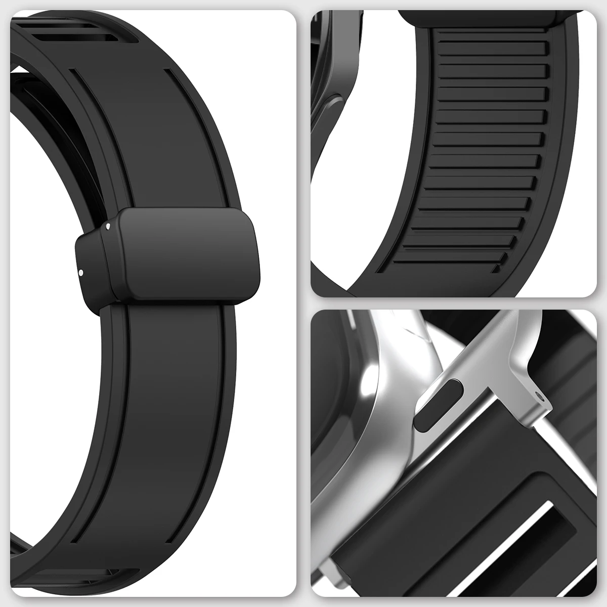 Silicone Shutters Strap for Apple Watch Magnetic Clasp Band Ultra 2 49mm 46/45/44/41/40/38 Bracelet IWatch Series 10 9 8 7 5 8 6