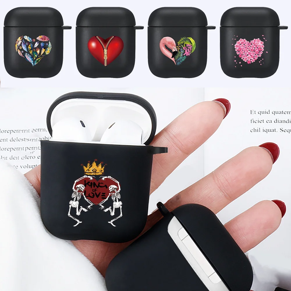 

Earphone Silicone Case for Apple AirPods 1st / 2nd Generation Wireless Bluetooth Headphone Love Pattern Black Protective Cover