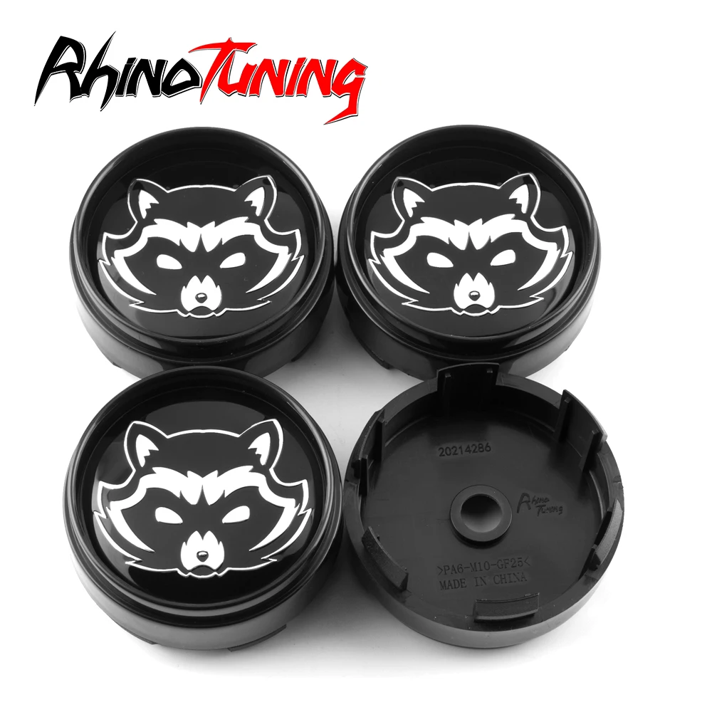 4pcs 66mm 63mm Raccoon Pattern Refits Car Wheel Center Caps For Universal Rims Auto Styling Accessories Chrome Black