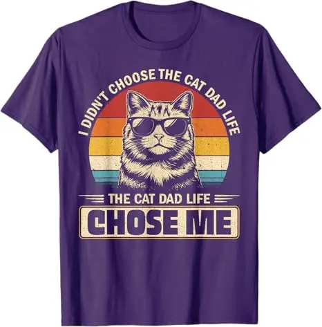 Ich habe nicht das Katzen-Vater-Leben ausgewählt, die Katze hat mich ausgewählt T-Shirt Y2k Kätzchen Vintage Sonnenuntergang Grafik Herrenkleidung Ehemann Papa Neuheit Geschenk – Detail 7