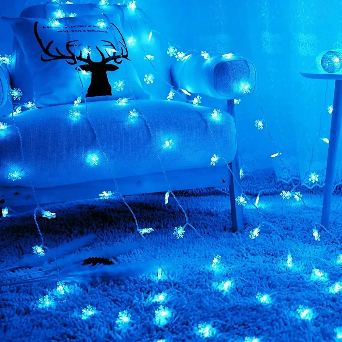 1pc Christmas Snowflake String Lights 80 LED Snowflakes Light With 8 Modes USB Fairy Lamps For Home Indoor Holiday Xmas Decor