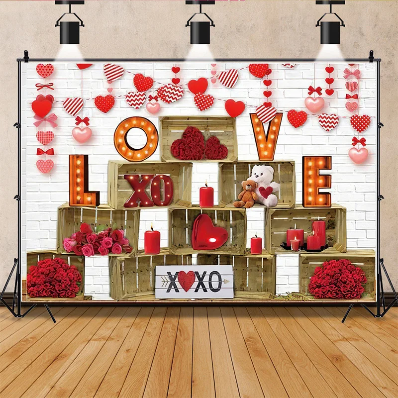 

Valentine's Day Photography Backdrops Props Heart Red Rose Birthday Love Bridal Pre Wedding Party Photo Studio Background VA-04