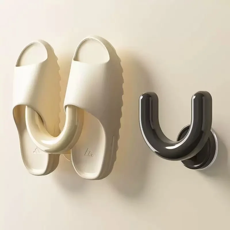 Suction Cup Slipper Holder Wall Mounted U Shape Slipper Rack, Bathroom Slipper Hook Storage Organizer for Shower Room