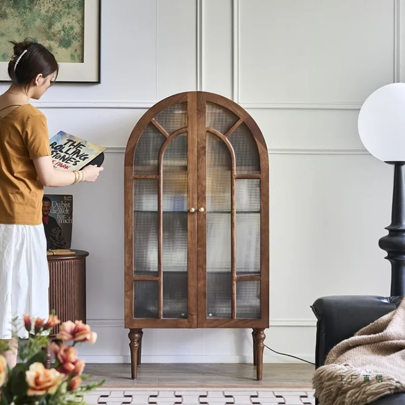 

French retro solid wood dining side cabinet, living room display chest cabinet