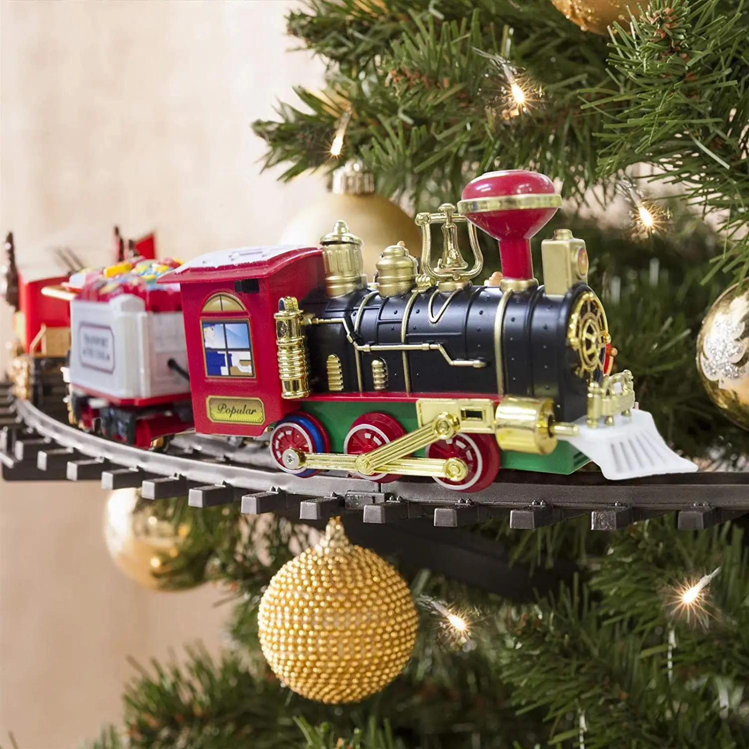 Christmas Train Set With Lights Sounds Holiday Train Around Christmas Tree Battery Operated Kids Train Toys Gift For Boys Girls