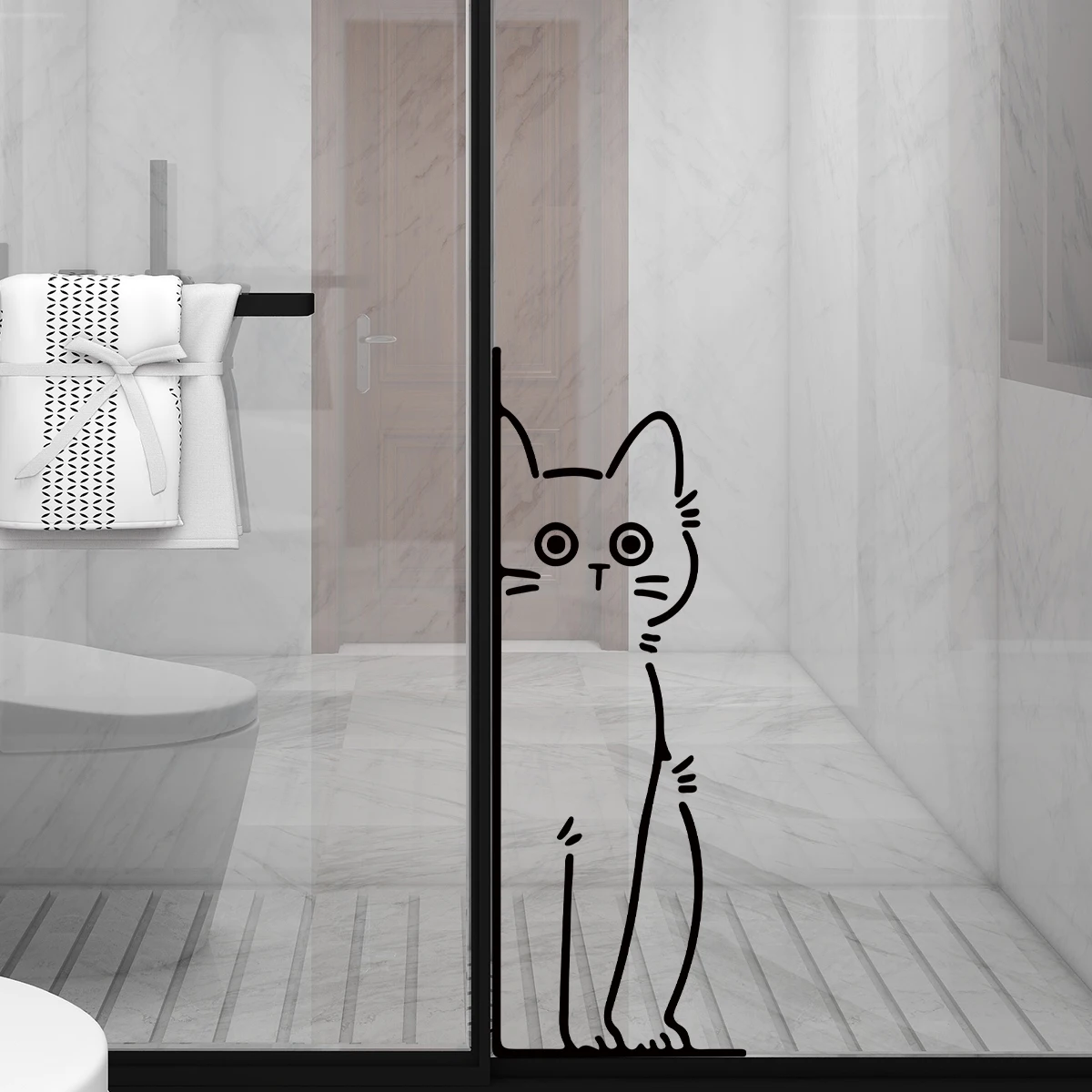 Autocollants muraux auto-adhésifs imperméables, 1/2 pièces, décoration de maison, chambre d'enfants, chat noir mignon, décalcomanies en verre pour décoration de chambre à coucher, salle de bains