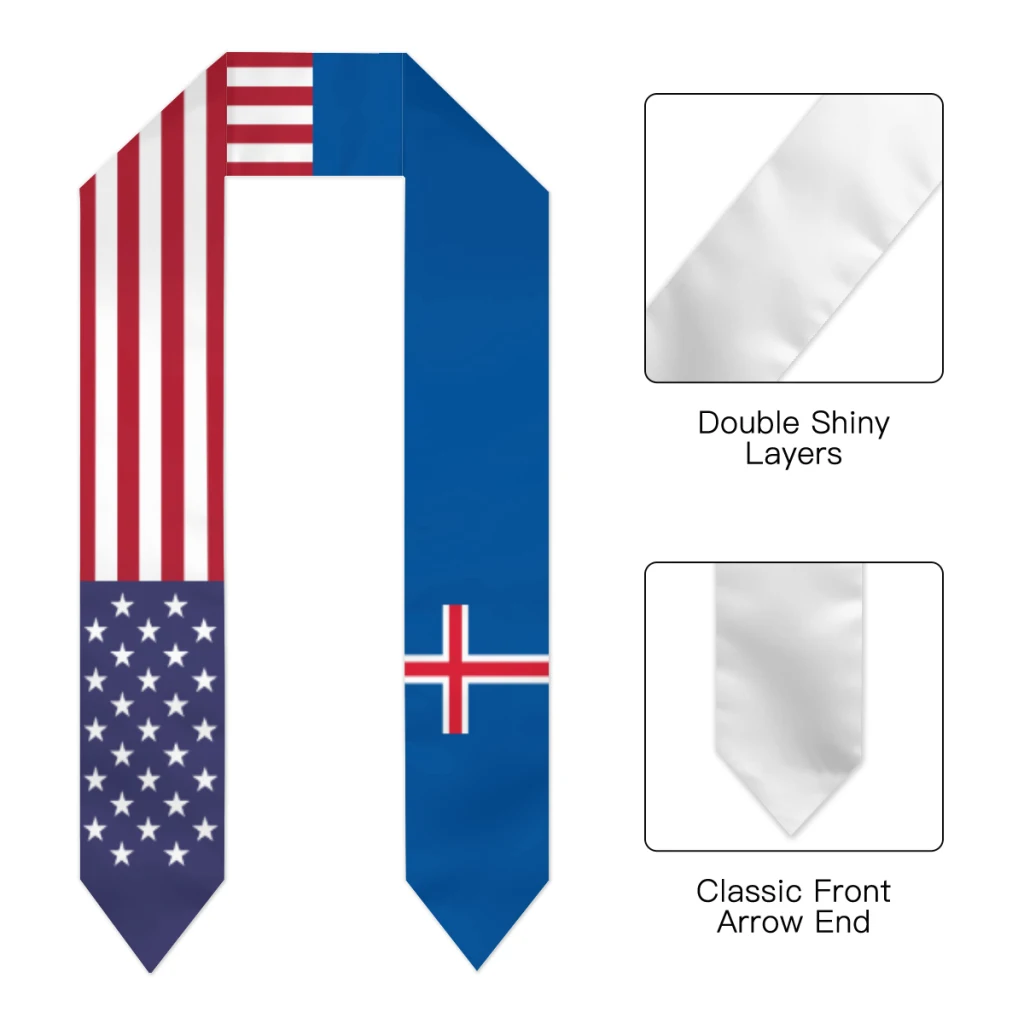 Graduation Sash Iceland & USA United States Flag Stole Shawls Graduate Wraps Scraf International Student Pride Gifts