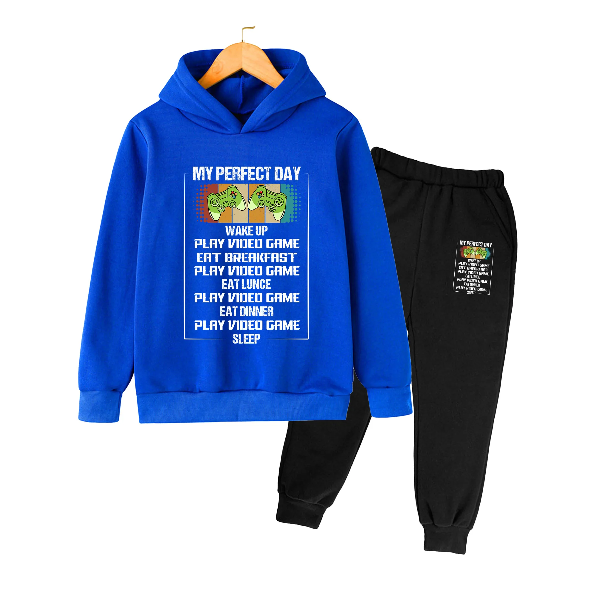Kids' Gamepad Print Hoodie & Sweatpants Set, Unisex Cotton Blend Tracksuit for Gaming, Daily Wear