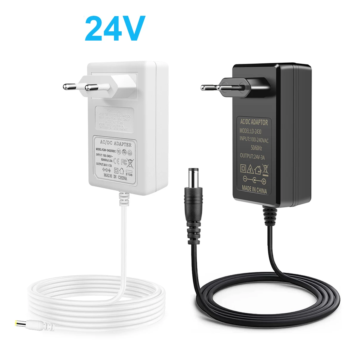 DC 24V Power Supply 2A 3A White/Black Shell AC 110V 220V EU/US Plug Power Converter Adapter 5.5mm*2.1mm Port