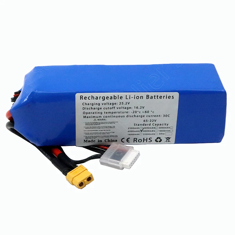 New 22V 6Ah 8Ah 6S1P Multi-purpose Lithium Battery, 30C Discharge, Suitable for Drones, Quadcopters, Racing Drones, XT60 XT90