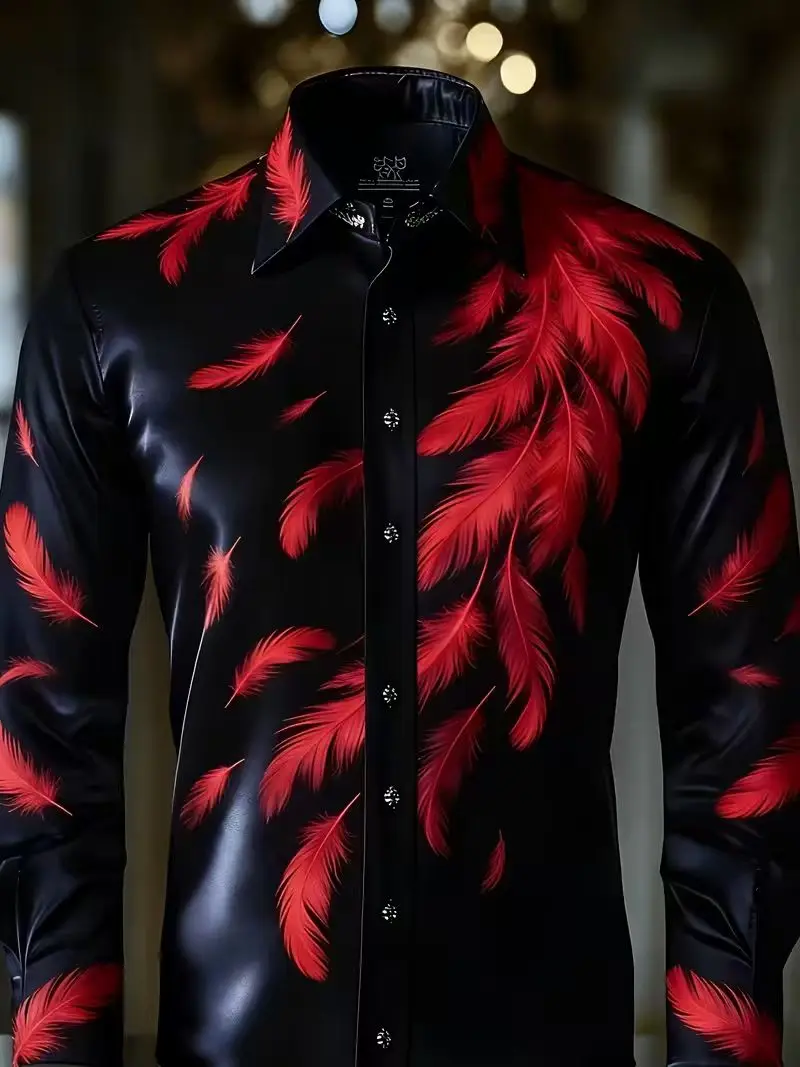 New Retro Ethnic Style Totem Shirt Men's Long Sleeved Shirt Single Breasted Casual Slim Fit Top Clothing