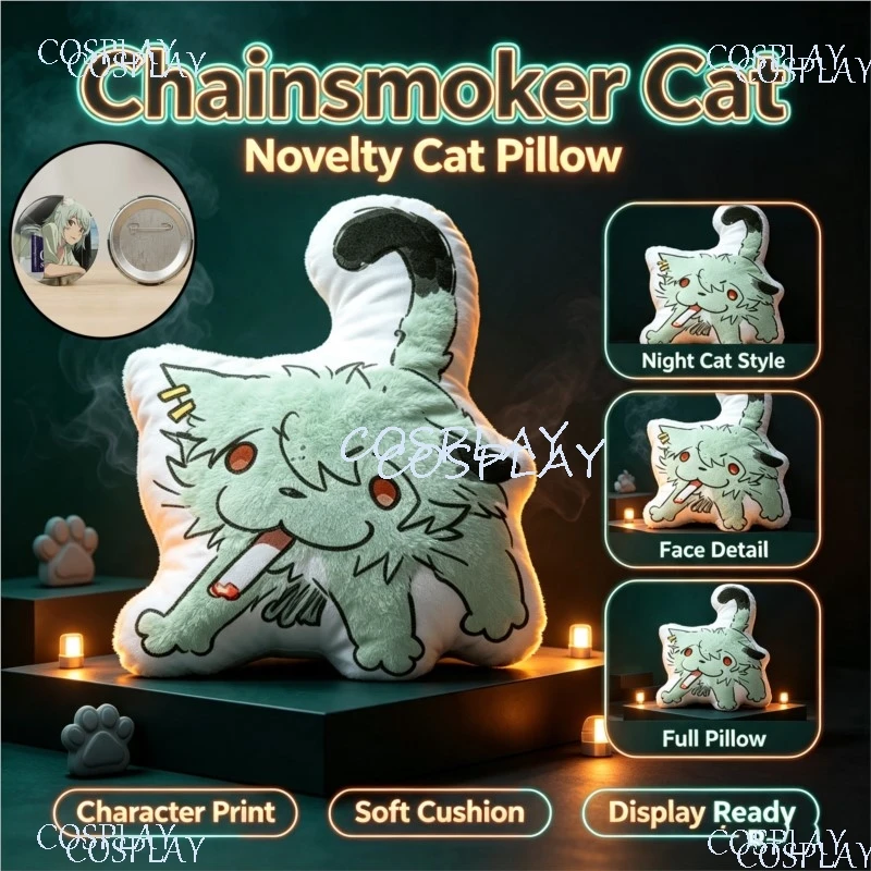 Anime Chainsmoker Katze 20cm Plüschpuppe Fandom Stofftier Katzenkissen Freundesgeschenk Cosplay-Requisite für Halloween-Themenparty