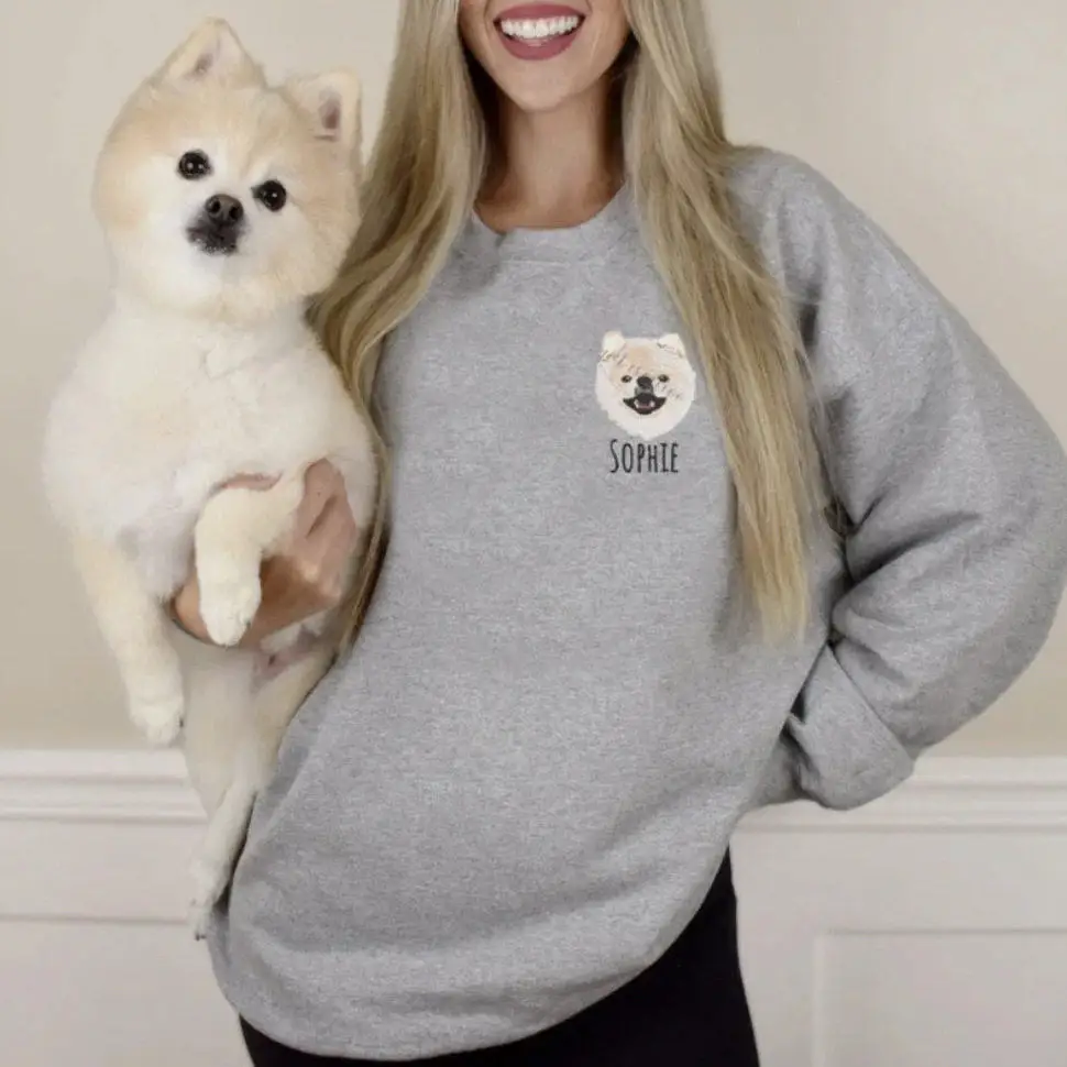 ZHAYA Custom Embroidered Pet T Shirt Hoodie Cat Dog Photo Couple Portrait Cotton DIY Gift for Owner Matching Apparel - view 3