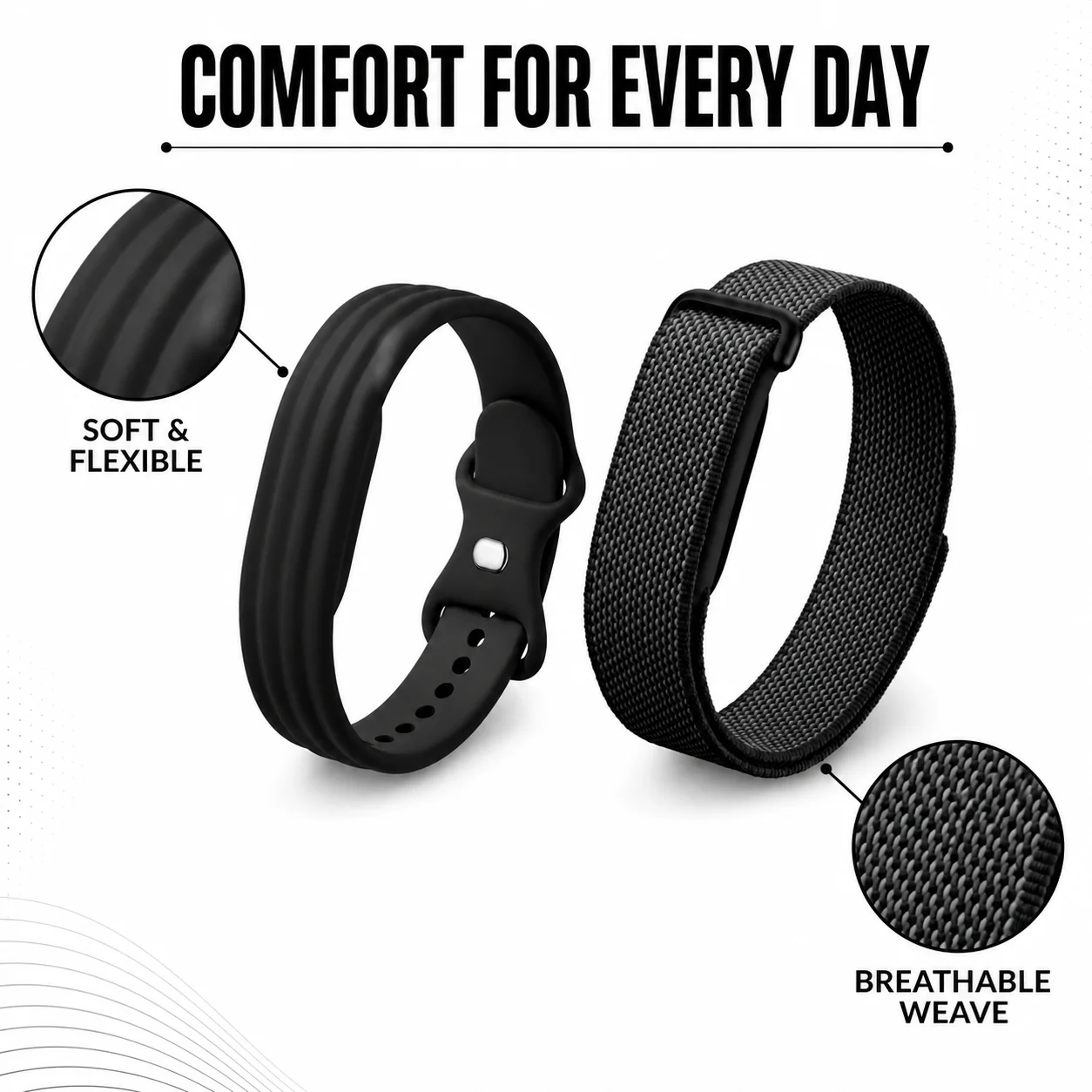 2-Pack Bands Compatible with Google Fitbit Air – Silicone & Woven Nylon – Available in 3 Colors
