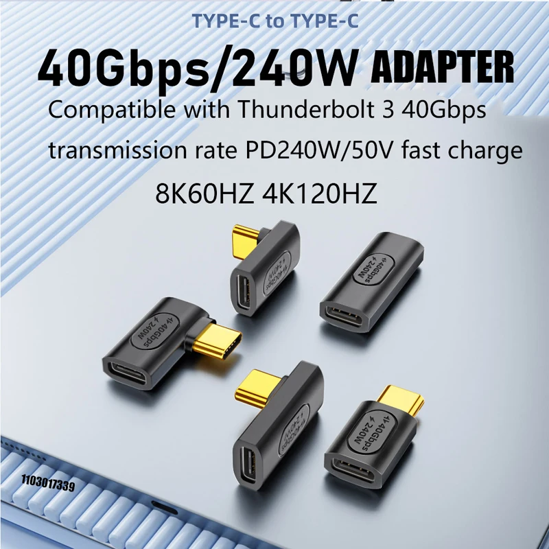 PD240W Adapter kątowy typu C męski na żeński 90 USB typu C 3.1 Thunderbolt 3 40 Gb/s Transfer danych 8K@60Hz do MacBooka Pro/Air