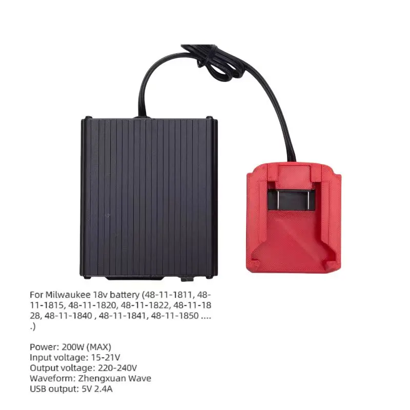 200W Cordless Power Battery Converter Portable Inverter for Milwaukee 18V Lithium Inverter Generator w/USB Adapter (Tool Only)