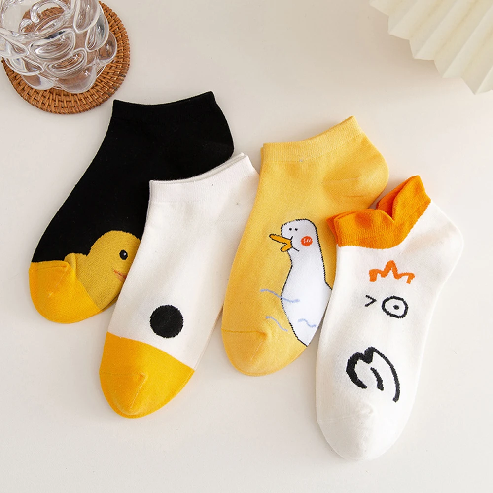 

Lovely Sweet Cotton Women Summer Japanese style Shallow Mouth Cartoon Duck Socks Sock Slippers Hosiery