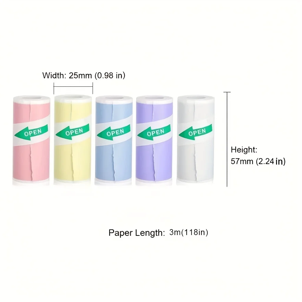 Mini Thermal Color White Self-Adhesive Thermal Paper Roll for Most Mini Printers Photos Lists Study Notes Instant Print Refill