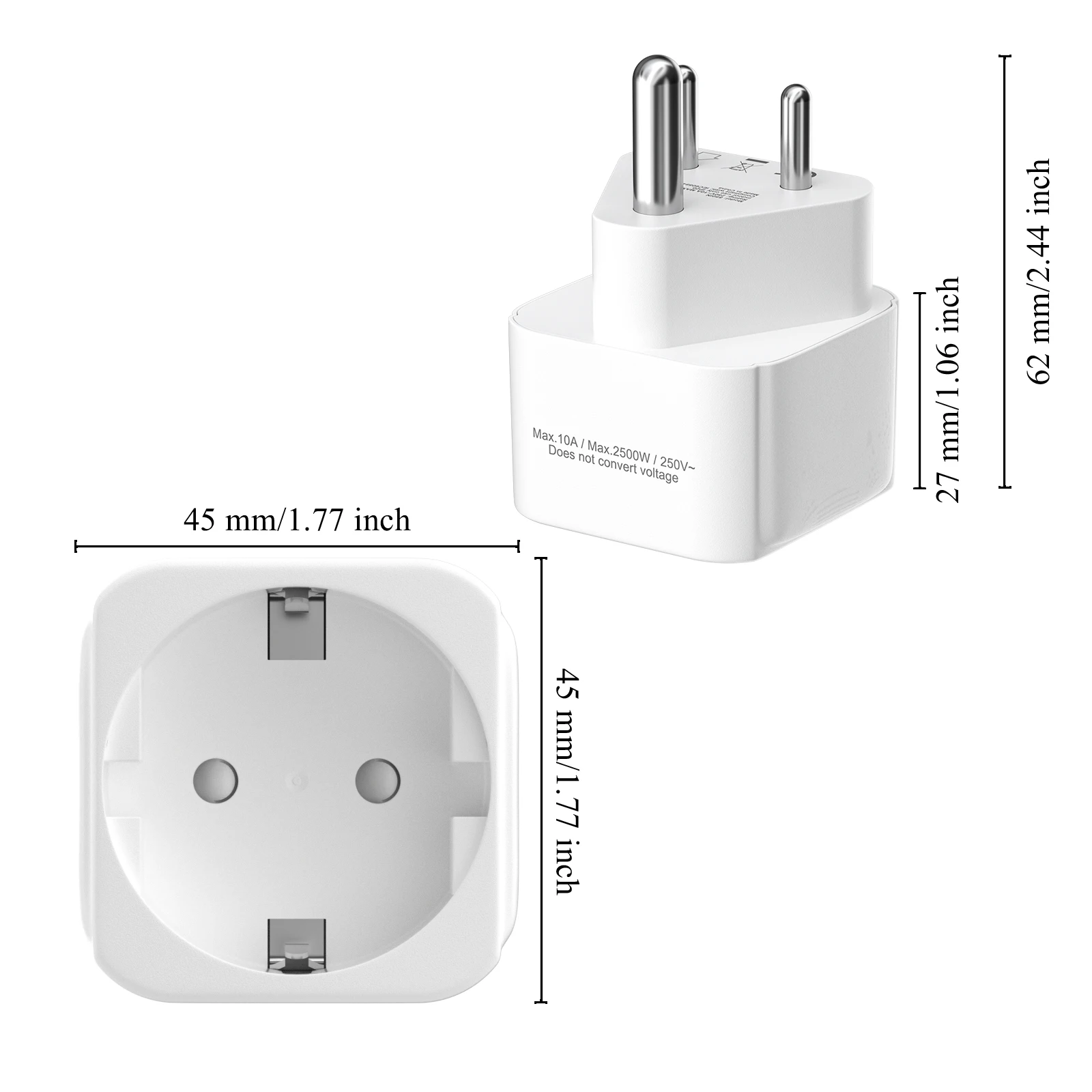 Adaptateur de prise européenne vers US, UK, inde, adaptateur de voyage USA Canada mexique Irlande, convertisseur d'adaptateur de prise murale EU à 2 broches, 2 paquets