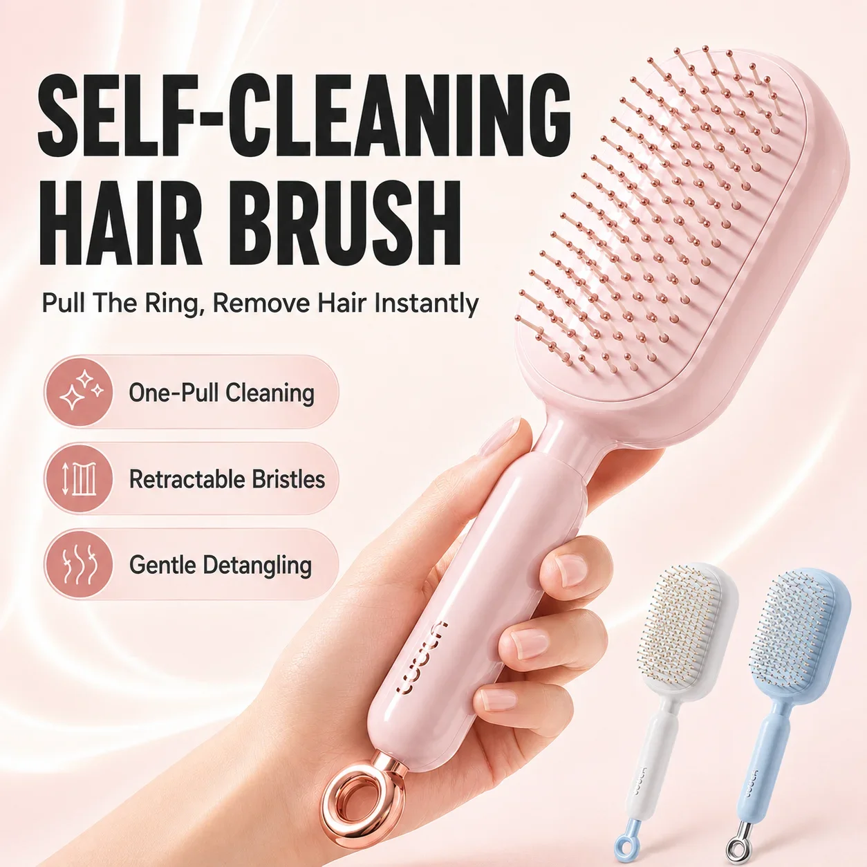 Self Cleaning Retractable Air Cushion Hair Brush Portable Scalp Massage Detangling Comb Anti-static Hair Styling Tool for Women