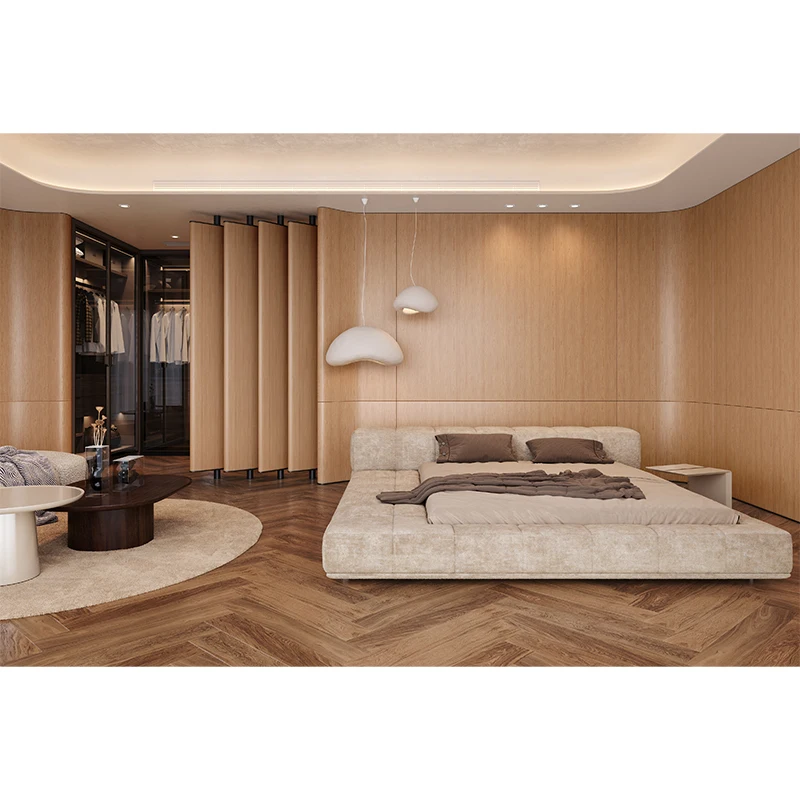 Luxury leather bed luxury senior villa master bed widened floor-to-floor square tatami bed