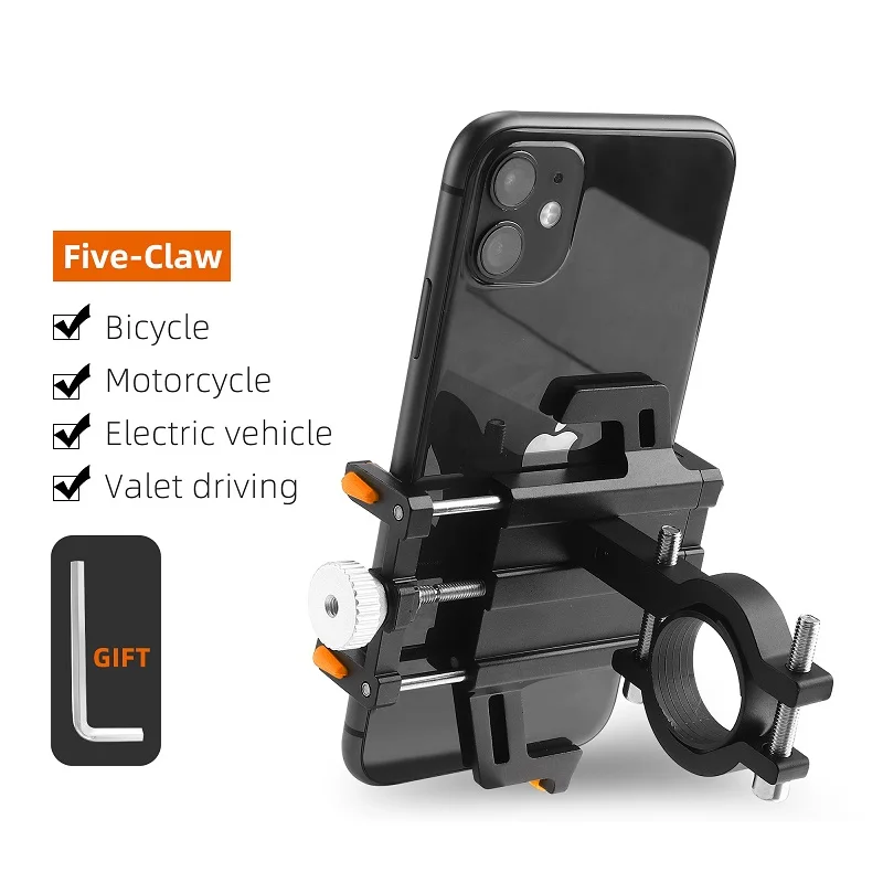 WEST BIKING Phone Holder Motorcycle E-Bike Mobile Phone Holder 360° Flip Aluminum Alloy Five Claws Mechanical Bicycle Bracket