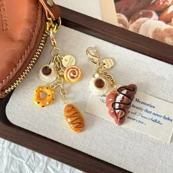 Croissant and Coffee Design Resin Keychain Cute Keyrings For Coin Bag Pendant Mini Food Doll Series Keychain Custom Packaging