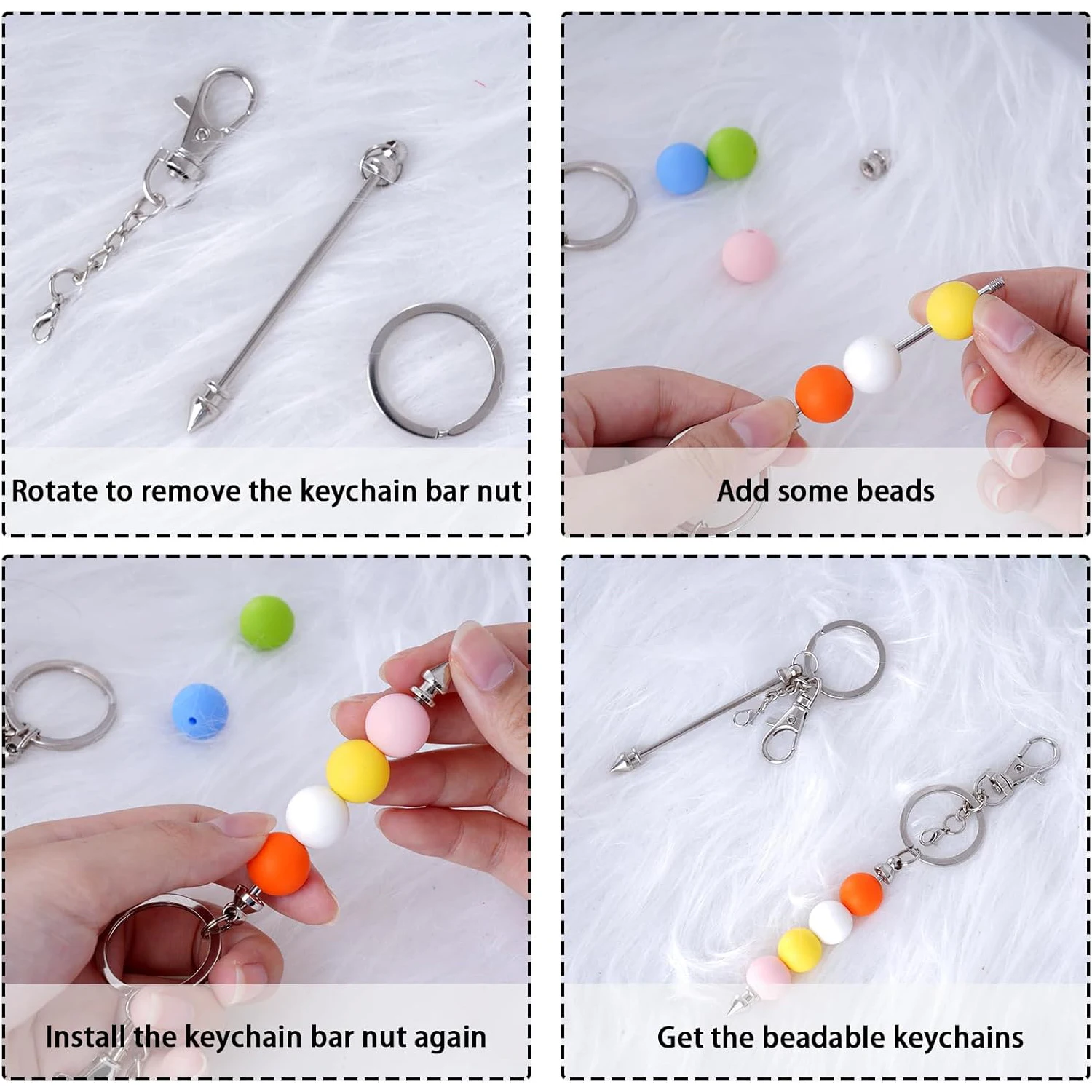 Picture 6: 1-4Pcs Beadable Keychain Bar Beaded Keychain for Pendant DIY, Alloy Blank Keychain Accessories Bulk for Keychain Making Supplies