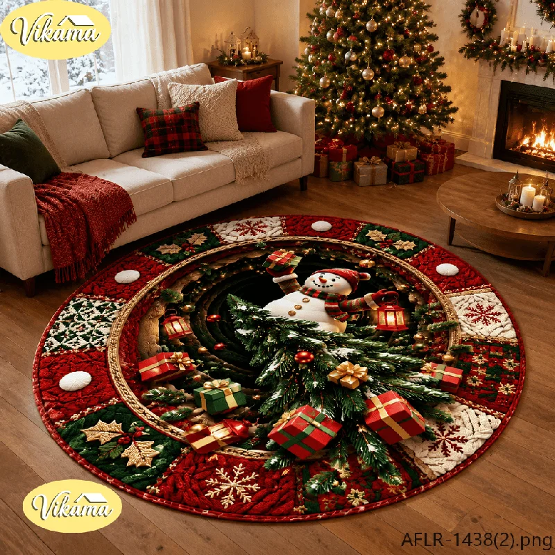 VIKAMA Christmas Snowflake Faux Crochet Round Area Rug Non Slip Soft Floor Mat for Entryway Nursery Holiday Home Decor