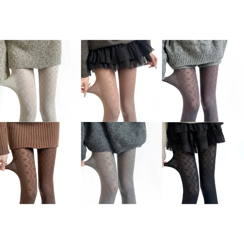 

Women's Warm Breathable Nylon Tights Vertical Wavy Argyle Pattern Semi Opaque Pantyhose For Office and Casual Wear