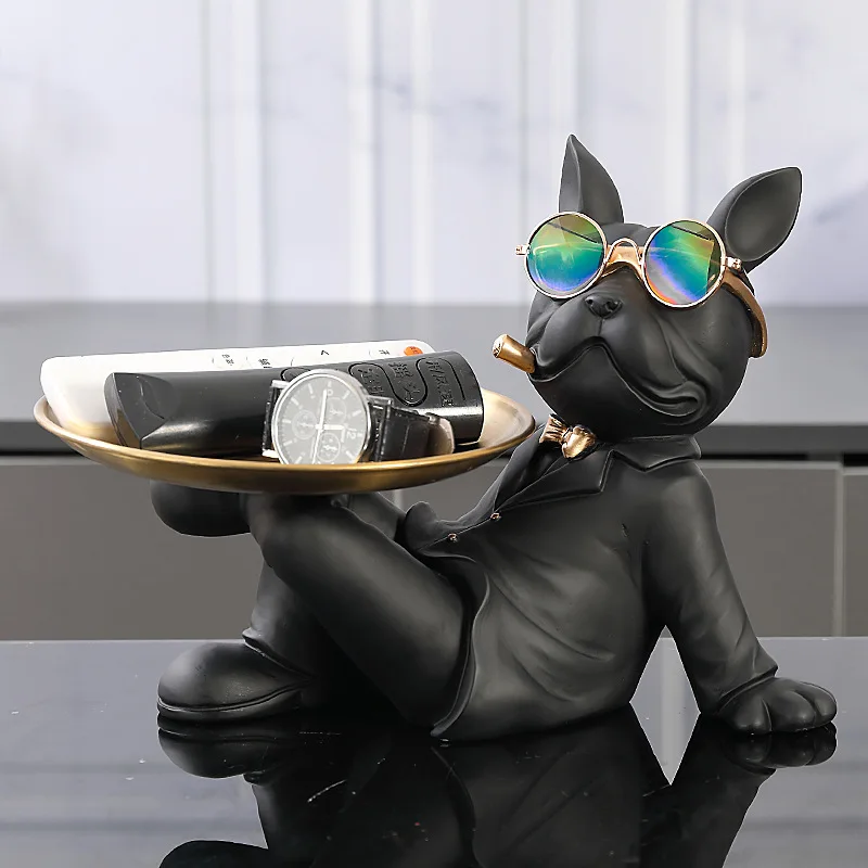 Resin Home Decor French Bulldog Tray Statue Decorative Sculptures for Home Animal Figurine Decor Gift Craft Ornament Room Decor