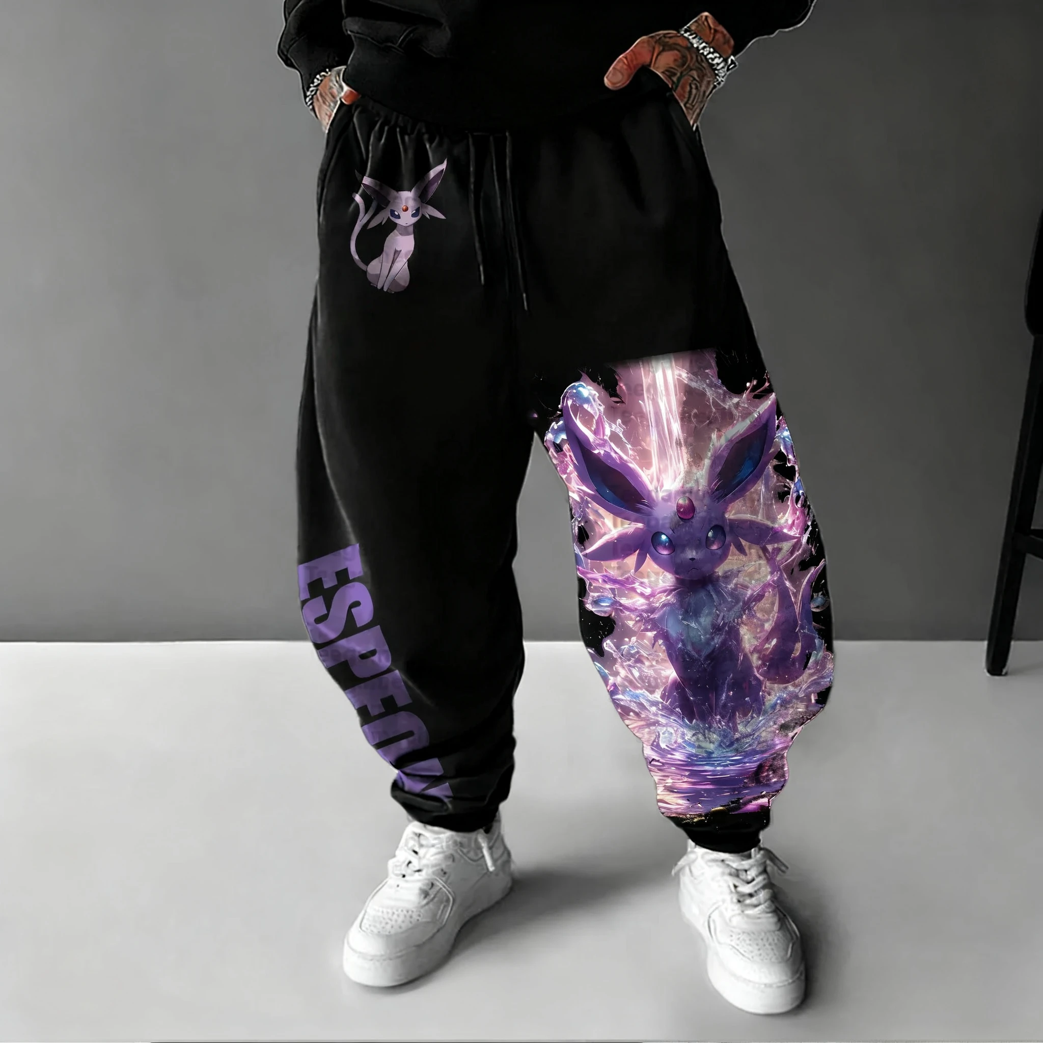 

Брендовые брюки Pokémon Anime Co, осень/зима 2022, мужские свободные повседневные большие спортивные брюки в стиле Харадзюку, новое издание Espeon с принтом