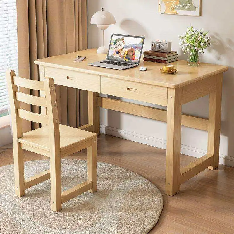 #Wood  Study Computer Table with Chair Natural for Bedroom
