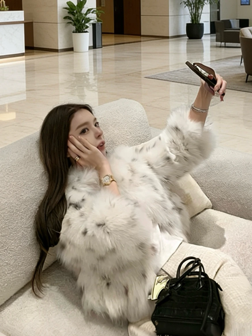 Giacca in Pelliccia Bianca Ispessita da Donna, Nuovo Stile Autunno Inverno, Elegante Cappotto in Pelle e Pelliccia Integrata, Caldo e Giovanile, Staccabile D...