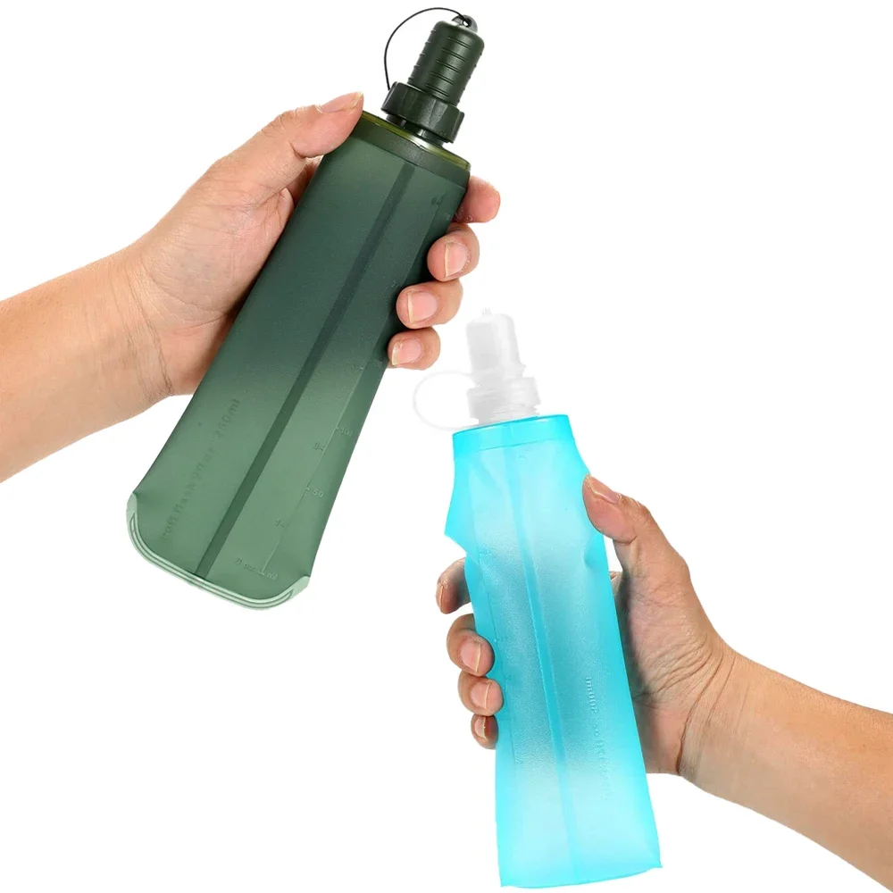 

250ML/500ML TPU Folding Soft Flask Sport Drink Water Bottle, Running Camping Hiking water Bag Collapsible Foldable Outdoor Tools