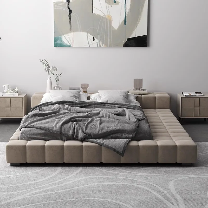 Modern Simple Tatami Bed 1.8 Meters Italian Double Module Floor-to-ceiling Short Bed Rogge Cloth Art Bed