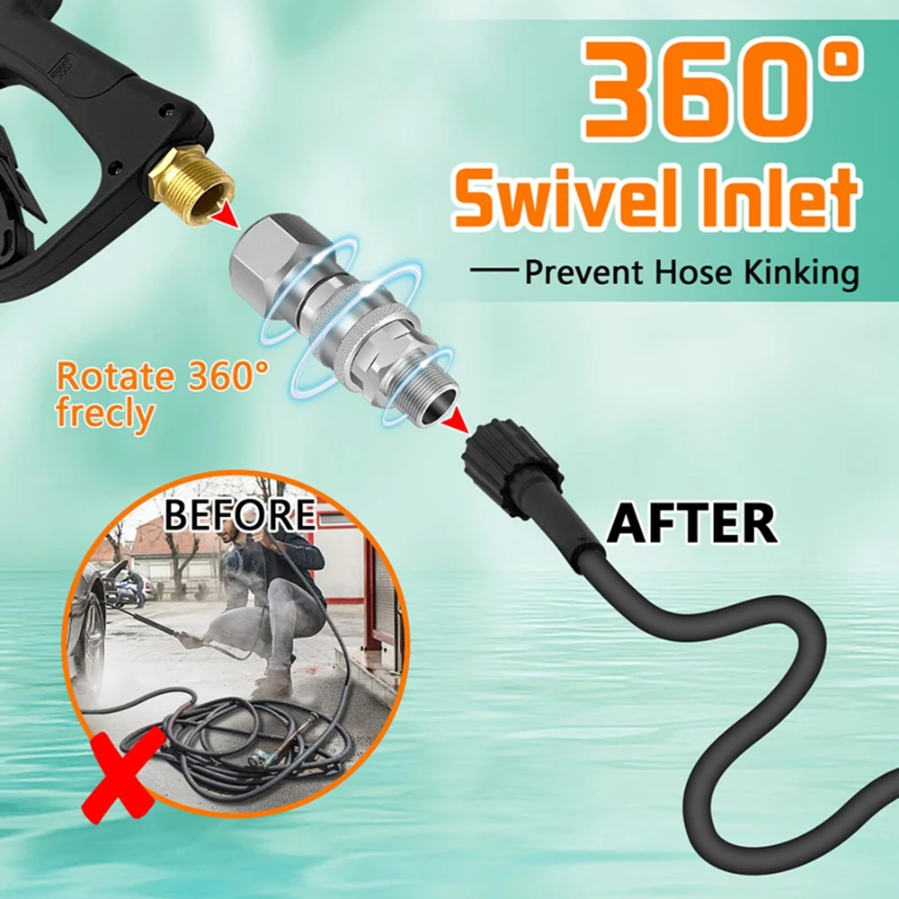 Imagem -04 - Lavadora de Pressão Adaptador Giratório 360 ° M22 14 mm a Quick Connect Desconexão Rápida para Mangueira de Lavadora Elétrica 5000 Psi Aço Inoxidável