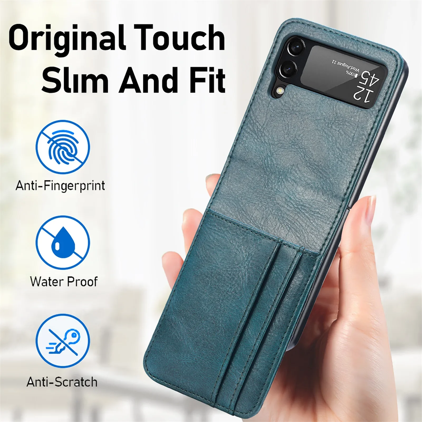 Anti-Drop Card Slot Leather Case for Samsung Galaxy Z Flip 4 5 6 flip6 Flip5 Flip4 Flip3 Flip 3 2 Flip2 Phone Cover