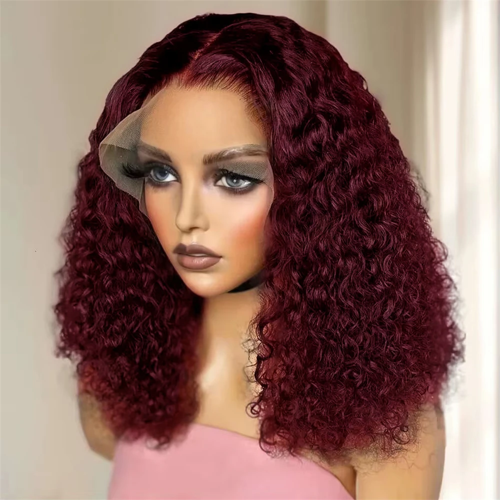 99J Brazilian Loose Deep Wave 13x4 Lace Frontal 100% Human Hair Wigs Transparent Water Curly Short Bob Wig Remy Wigs For Women