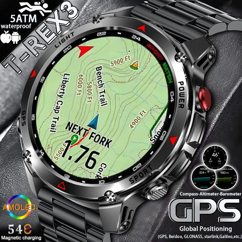 

2025 Outdoor RIDE Run GPS трек Плавание Смарт-часы Шесть звезд GPS Спорт Открытый Компас Высотомер 10 АТМ Трекер Вызов Браслет Мужчины